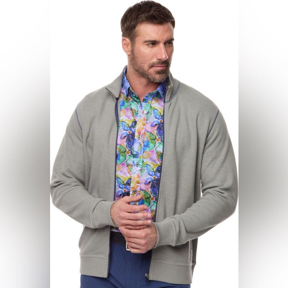 Robert Graham Moser Knit Zip Up Jacket Charcoal Size XL